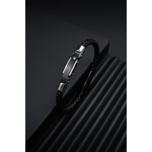 Frnch 316L Çelik Italyan Model Siyah Renk Deri Erkek Bileklik FRJ12261-3261-B2