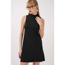 Kadın Siyah Sıfır Kol Mini Triko Elbise HZL25W-BD1102771