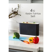 Standlı Çoklu Kesme Doğrama Tahtası Seti - Standlı Kesim Tahtası Panosu - Siyah Beyaz