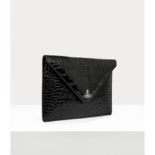 Vivienne Westwood Crocodile Envelope Clutch Press-Stud Kapanma ve Orb Silueti Detaylı  Dana Deri Çanta