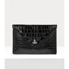 Vivienne Westwood Crocodile Envelope Clutch Press-Stud Kapanma ve Orb Silueti Detaylı  Dana Deri Çanta