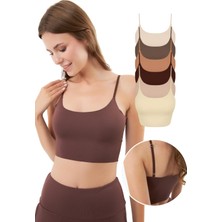 Cottonhill Ayarlanabilir Ince Askılı Lazer Kesim Crop Büstiyer 6'lı Paket