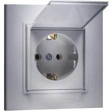 Makel Topraklı Priz Kapaklı Gümüş Karea