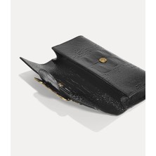 Vivienne Westwood Clutch Bag Kroko Dokulu, Altın Tonlu Donanım ve Patent Kaplama Deri Çanta