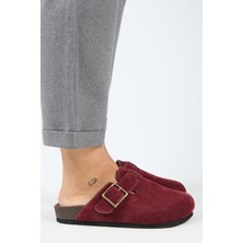 Manijero Zeta 2 Kadın  Deri Kemerli Tokalı Sabo Bordo Terlik