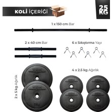 Aydın Sport 25 Kg 150 Cm Uzun Bar Dambıl Seti, Halter Seti Ve Fitness Ağırlık Seti