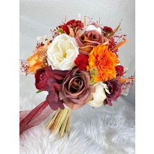 Bordo Kahve Turuncu Gelin Çiçeği Gelin Buketi ve Yaka Çiçeği