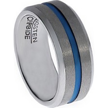 Erkek Mavi Çizgi Detay Gümüş Renk Tungsten Yüzük