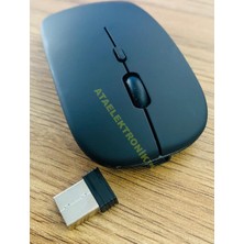 Ata Elektronik Mat SİYAH Slim Sessiz ŞARJ EDİLEBİLİR Pilli Bataryalı Laptop Uyumlu Kablosuz Wıreless Optik Fare Mouse 2.4GHZ  SESSİZ TIKLAMA KENDİNDEN PİLLİ