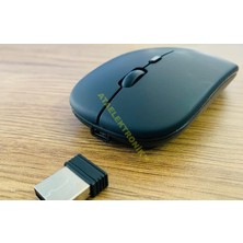 Ata Elektronik Mat SİYAH Slim Sessiz ŞARJ EDİLEBİLİR Pilli Bataryalı Laptop Uyumlu Kablosuz Wıreless Optik Fare Mouse 2.4GHZ  SESSİZ TIKLAMA KENDİNDEN PİLLİ