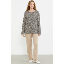 Rahat Kalıp Leopar Kombinli Pijama Takım - Bej