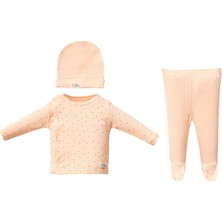 by BebekOdam Kız Bebek Somon Çiçek Desenli Kendinden Eldivenli Bereli 3'lü Takım - 1014899
