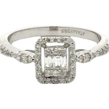 Pırlanta Baget Kolları Taşlı Beyaz Altın Yüzük