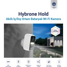 Hybrone Hold İç ve Dış Ortam Bataryalı Wi-Fi Akıllı Kamera, Renkli Gece Görüşü, Siren ve Işığı Sayesinde Aktif Caydırıcılık, Mıknatıs ile Kolay Kurulum