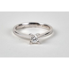 Pırlanta Badem Tırnak Klasik Tektaş Beyaz Altın Yüzük