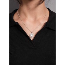 Midyat Gümüş Dünyası 925 Ayar Gümüş Rodyumlu Pırlanta Montürlü Taşlı Baget Kolye