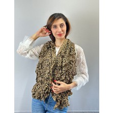 Fırfırlı Leopar Lastikli Kadın Fular Şal 140X40 cm