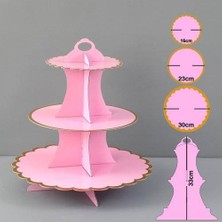 Parti Dükkanım Pembe Gold Kenarlı Kek Standı 3 Katlı