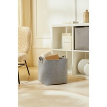 Ocean Home Textile Antrasit Dokulu Dolap İçi Çamaşır Oyuncak Düzenleyici Katlanır Saklama Sepeti Organizer 30x30x30 cm