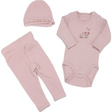 by BebekOdam Kız Bebek Lila Çicek Baskılı Zıbınlı Bereli 3'lü Takım - 1015016