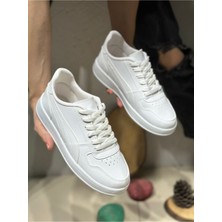 Dmr Günlük Rahat Yumuşak Beyaz Kadın Sneaker Kaymaz Taban Bağcıklı Konforlu Unisex Spor Ayakkabı