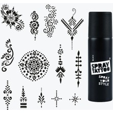 One Spray Tattoo Oryantal El Dövme Şablon Seti+Siyah Sprey