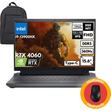 Dell G15 5530 I9-13900HX 64-Gbddr5 1 Tbssd RTX4060 8gb 15.6" Fhd Windows 11 Pro Taşınabilir Bilgisayar + MD200 Mouse + Çanta G155530017U_MD200_CNTBT90