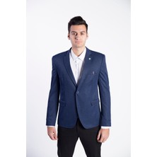 Sposo 5102 Dar Kalıp Örme Kumaş Lacivert Erkek Blazer Ceket