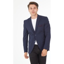 Sposo 5104 Dar Kalıp Örme Kumaş Lacivert Erkek Blazer Ceket