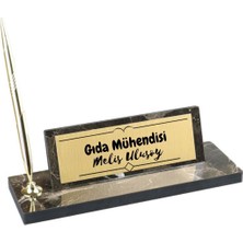 Kişiye Özel Kalemli Mermer Desenli Ahşap Masa Isimliği