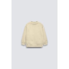 The Champ Clothing Bej Çocuk Basic Bisiklet Yaka Içi Polar Oversize Sweatshirt