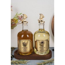 Moss 2\'li Ahşap Stantlı Damlatmaz Zeytinyağı Sıvıyağ Şişesi Cam Yağdanlık Seti 500 ml