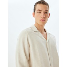 Koton Klasik Gömlek Uzun Kollu Devrik Yaka Viskon Keten Karışımlı