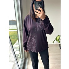 Charamela Kadın Büyük Beden Baskılı Taş Detaylı Bluz -BGB65