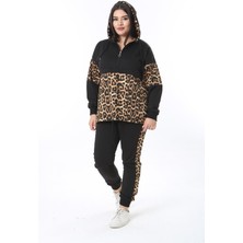 Kadın Büyük Beden Leo Leopar Garnili Sweatshirt Pantolon Ikili Takım 65N38375