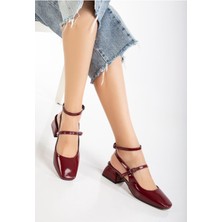 İnfon Ayakkabı Marketi ST-003 Bordo Rugan Günlük 4 cm Topuklu Bayan Ayakkabı