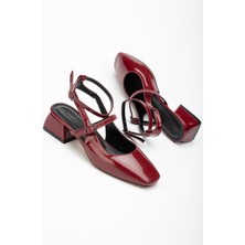 İnfon Ayakkabı Marketi ST-003 Bordo Rugan Günlük 4 cm Topuklu Bayan Ayakkabı