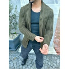 Hırka Kalın Örgü Şal Yaka Cepli Panço Triko Hırka Kapamasız