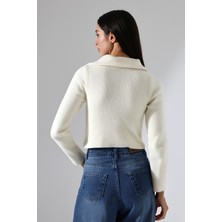 Lavinza Fermuarlı Devrik Yaka Triko Crop Kazak