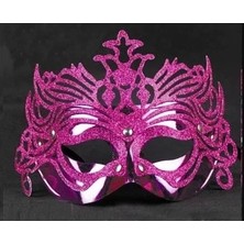 Çerçici Metalik Fuşya Pembe Renk Masquerade Kelebek Simli Parti Maskesi 23X14 cm