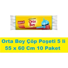 Koroplast Çöp Poşeti Orta Boy Mavi 5 Li 55 x 60 cm x 10 Paket