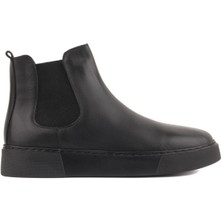 Shoetyle - Siyah Hakiki Deri Erkek Chelsea Bot - Siyah Taban -  250-041