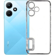 Case World Infinix Hot 30I Kapak Yanları Renkli Lens Korumalı Logo Gösteren Şeffaf Luxury Silikon Kılıf - Gümüş