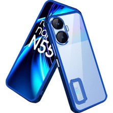 Case World Realme C55 Kapak Yanları Renkli Lens Korumalı Logo Gösteren Şeffaf Luxury Silikon Kılıf - Mavi