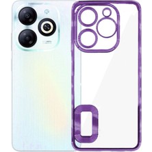 Case World Tecno Spark 20C Kapak Yanları Renkli Lens Korumalı Logo Gösteren Şeffaf Luxury Silikon Kılıf - Mor