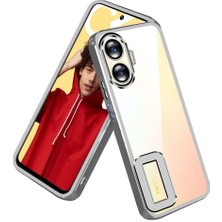 Case World Realme C55 Kapak Yanları Renkli Lens Korumalı Logo Gösteren Şeffaf Luxury Silikon Kılıf - Gümüş