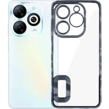 Case World Tecno Spark 20C Kapak Yanları Renkli Lens Korumalı Logo Gösteren Şeffaf Luxury Silikon Kılıf - Siyah