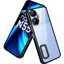 Case World Realme C55 Kapak Yanları Renkli Lens Korumalı Logo Gösteren Şeffaf Luxury Silikon Kılıf - Siyah