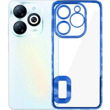 Case World Tecno Spark Go 2024 Kapak Yanları Renkli Lens Korumalı Logo Gösteren Şeffaf Luxury Silikon Kılıf - Mavi