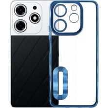 Case World Tecno Spark 10 Pro Kapak Yanları Renkli Lens Korumalı Logo Gösteren Şeffaf Luxury Silikon Kılıf - Mavi